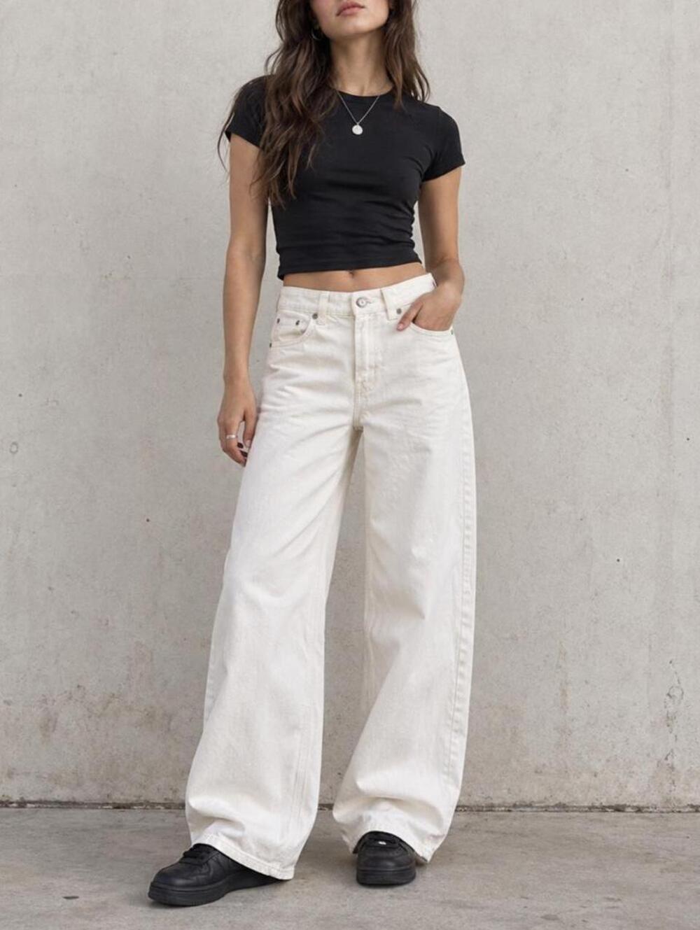 H&M Divided High Rise Wide Leg White/Cream Jeans Size 0 Y2K Minimal Streetwear